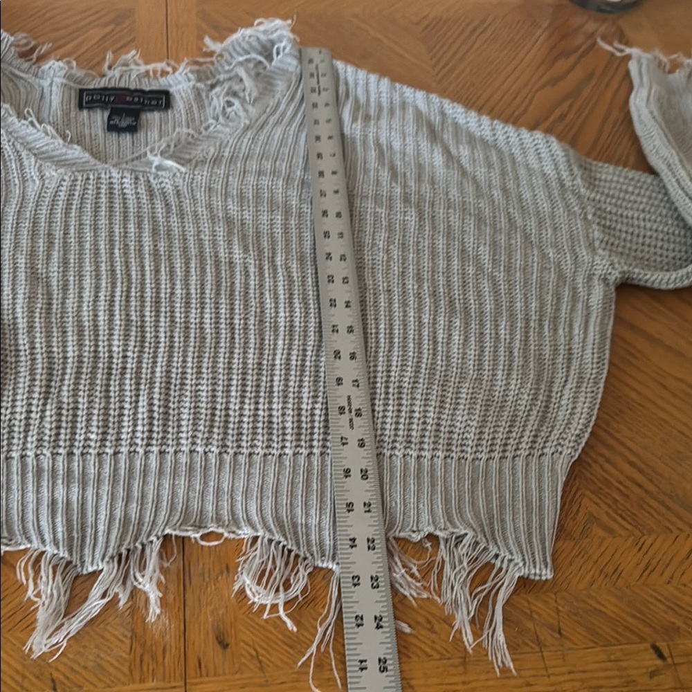 Polly & Esther Gray V-Neck Sweater with Distressed Hem - Picture 6 of 9